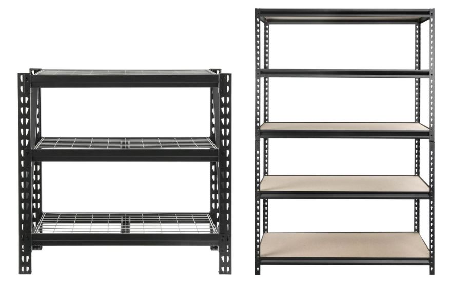 two workpro storage shelving units on white background