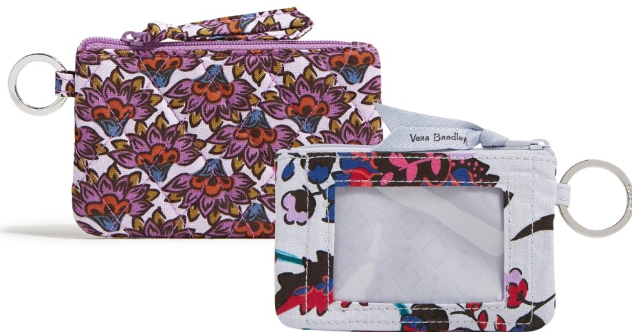 Vera Bradley Zip ID Cases one in pink floral and one in white with red and blue florals