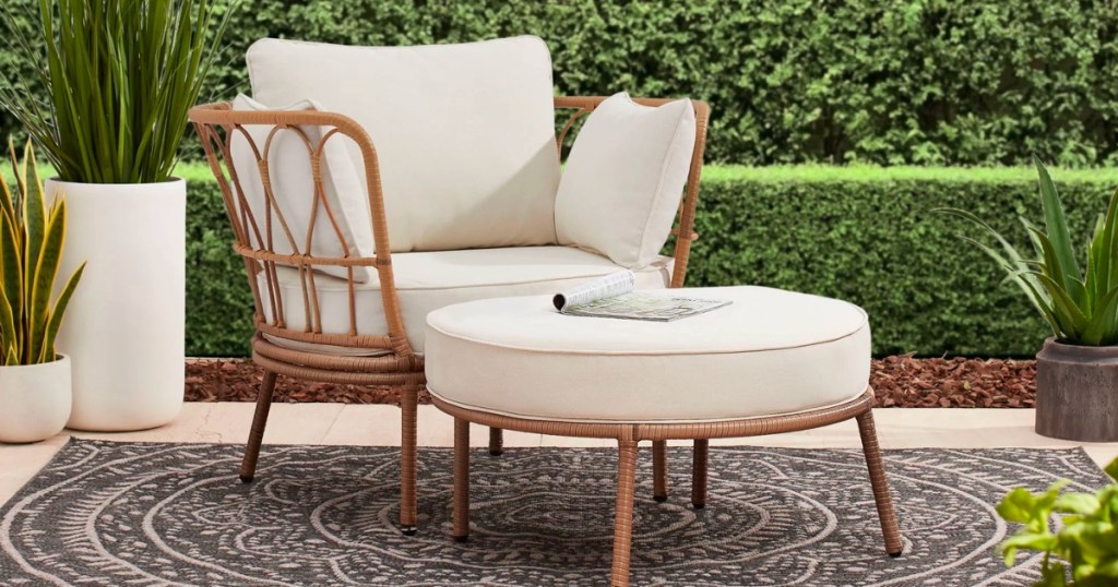 Better Homes & Gardens Willow Sage Wicker Outdoor Cuddle Chair & Ottoman Set