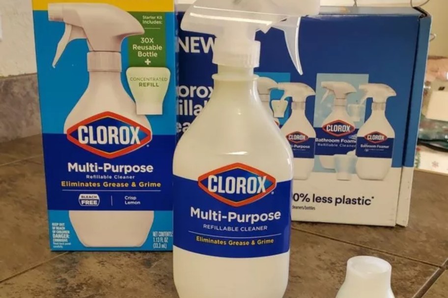 Clorox Multi-Purpose Spray Starter Kit w/ Refill with box on counter