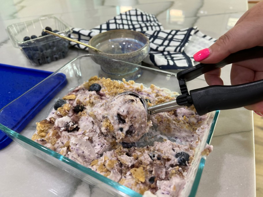 scooping homemade ice cream