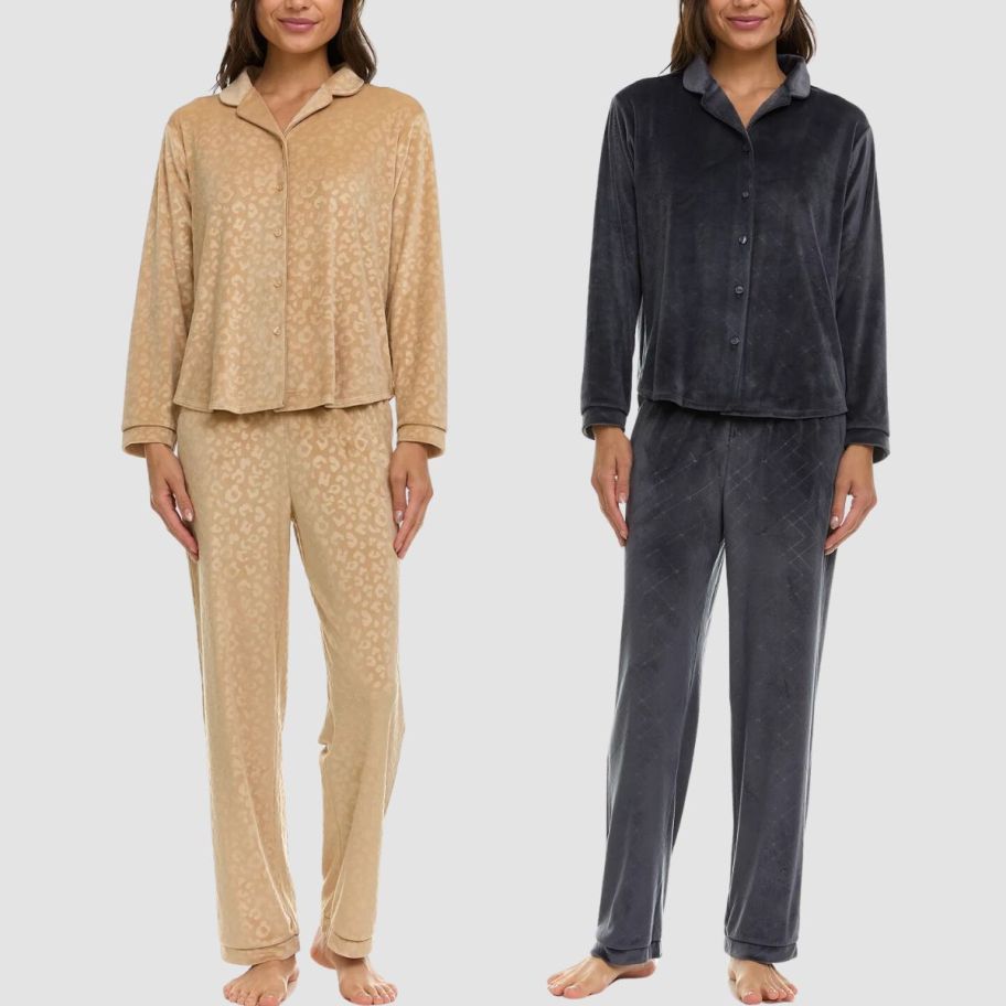 2 models wearing 2 piece pajama sets