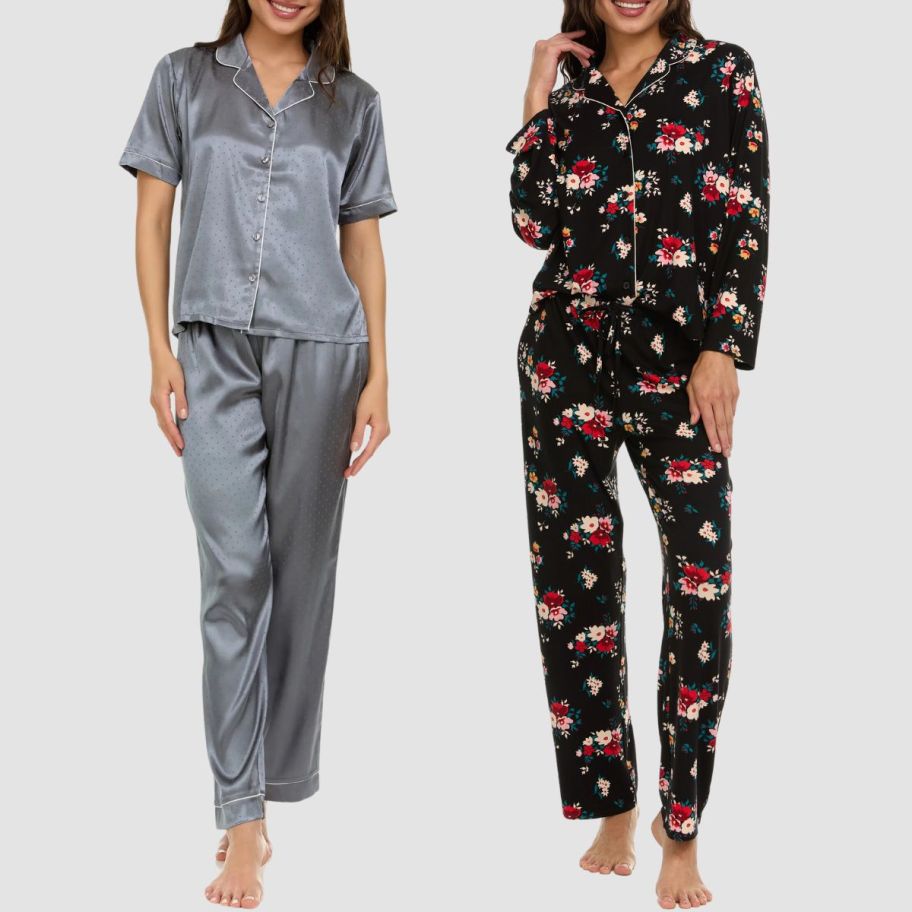 2 models wearing 2 piece pajama sets