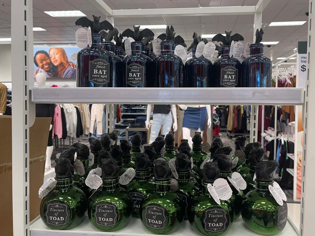 Halloween potion bottles displayed at store