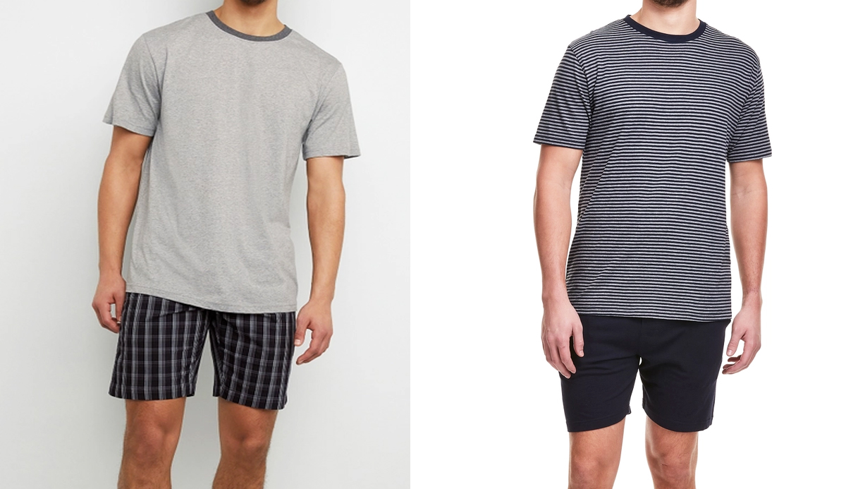 two men in tee and shorts pajama sets