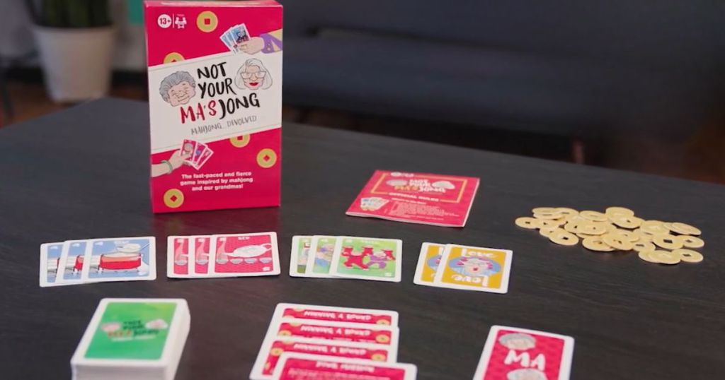 Hasbro Gaming Not Your Ma's Jong, A Fast-Paced Card Game shown on table