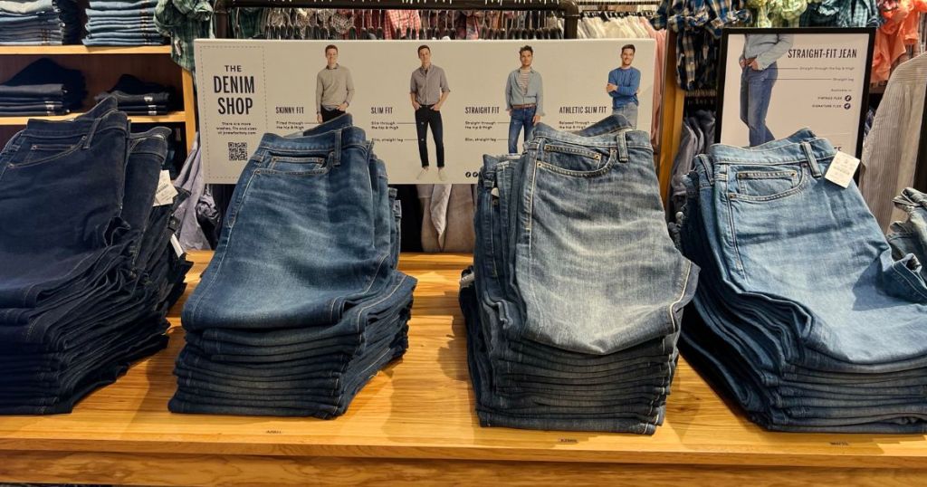 mens denim jeans on display in store
