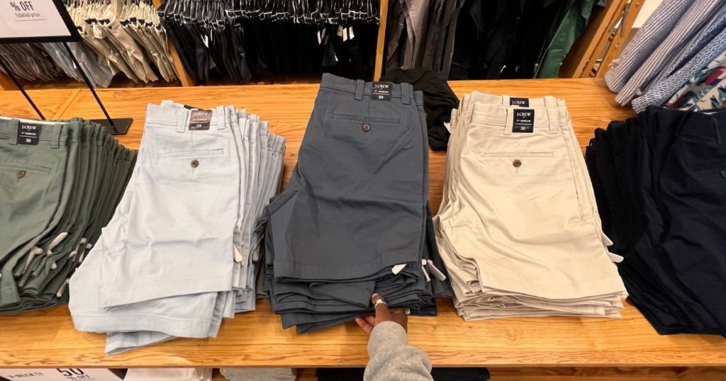 mens chino shorts on display in store