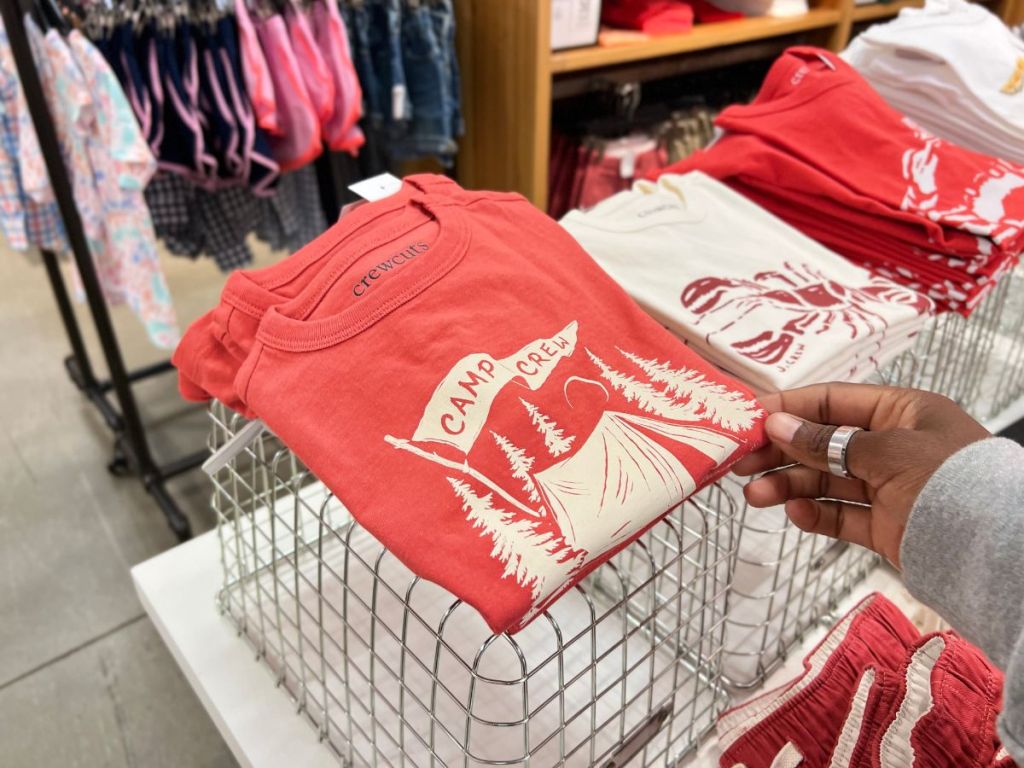red camp tee on display in j.crew store