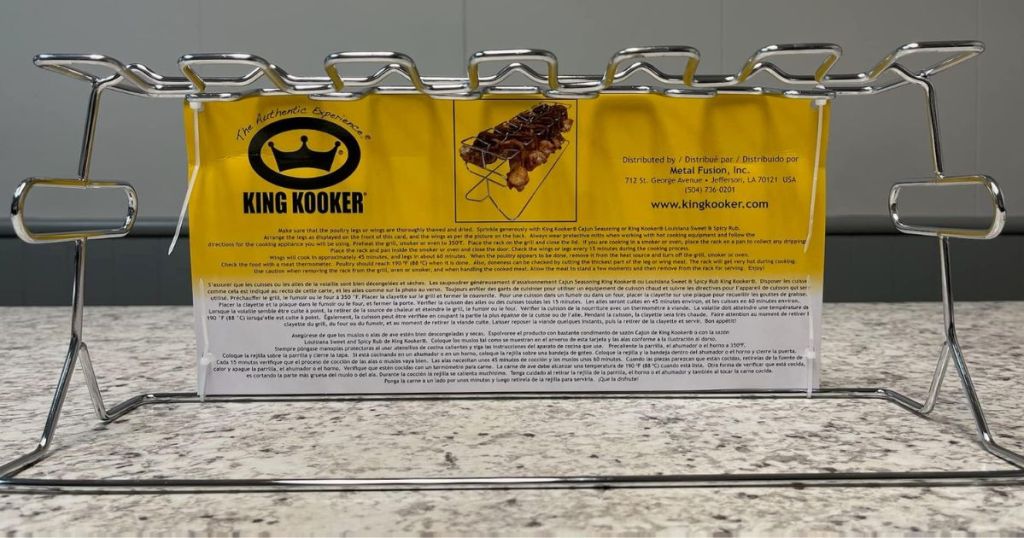 A metal chicken wing cooking rack