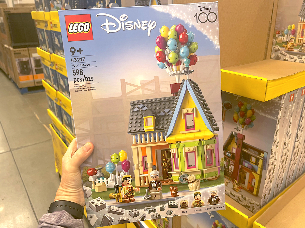 holding LEGO Disney Up Set 