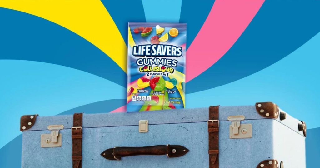 LifeSavers Gummy Collisions bag on suitcase