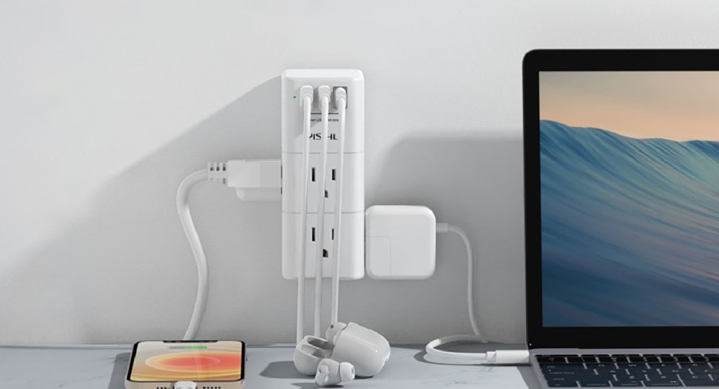 Multi Plug Outlet Extender displayed with items charging from it