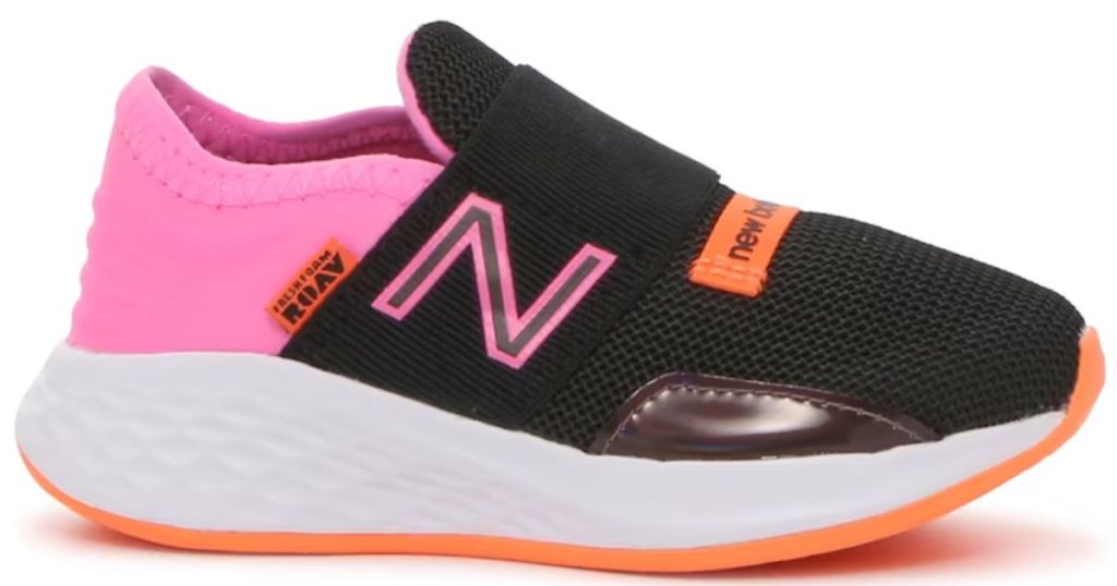 pink black and orange new balance shoe