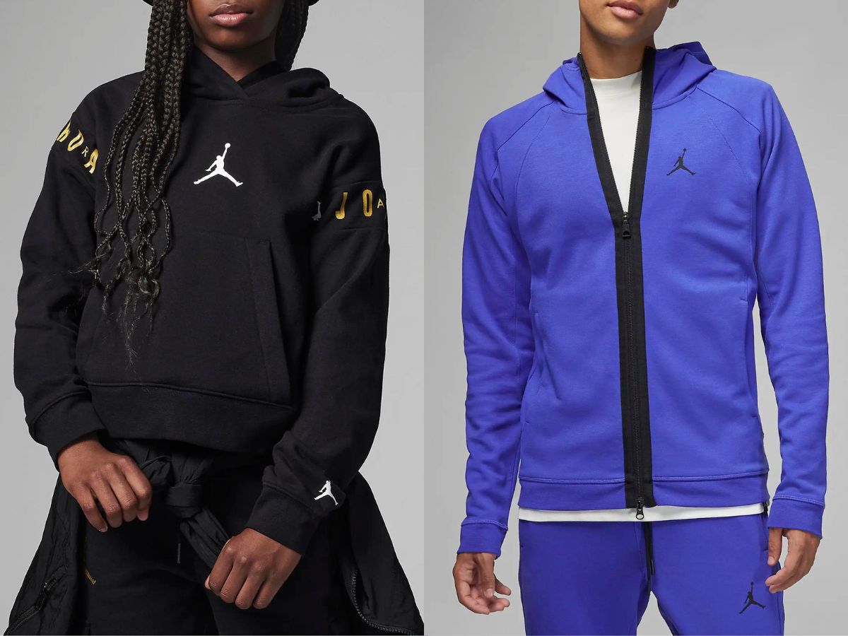 Stock image of a girl and a man wearing Nike jordan clothing
