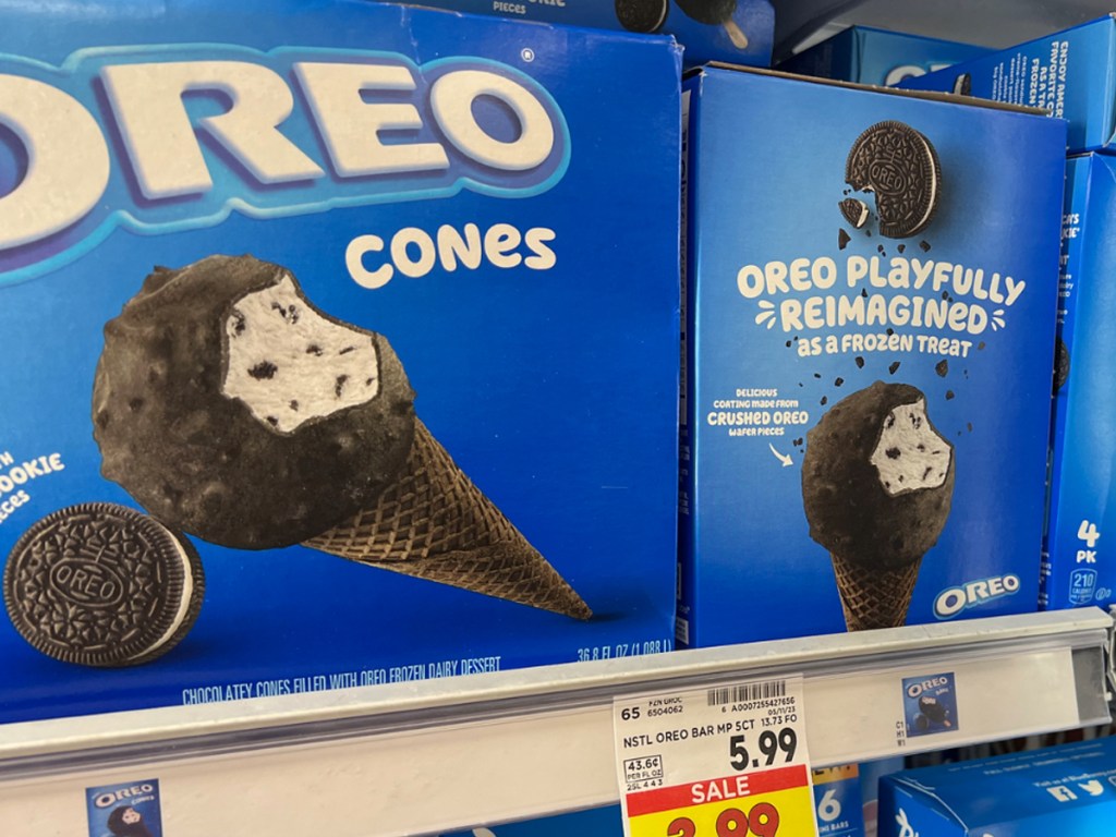 Oreo Ice Cream Cones in store freezer