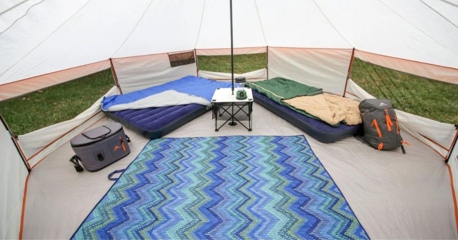 The inside of a yurt tent 