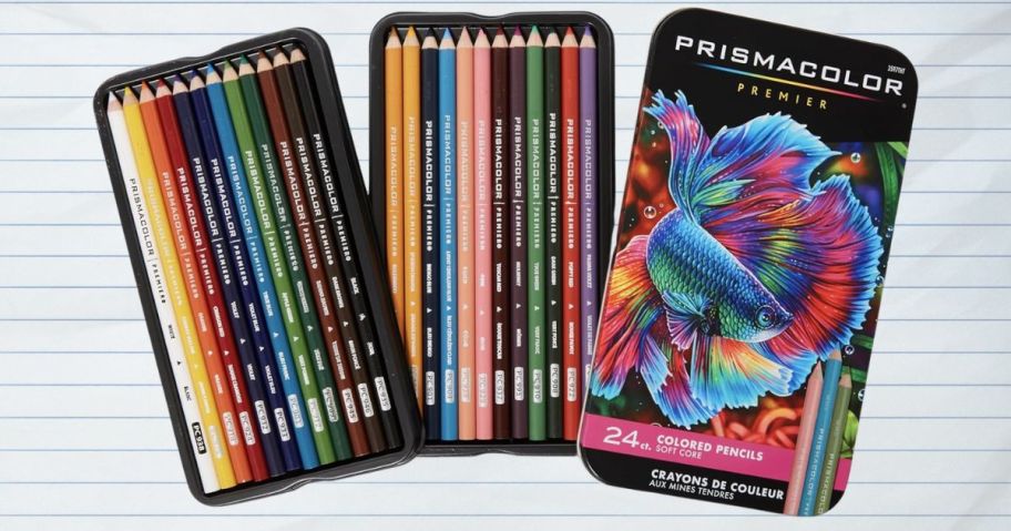 Prismacolor Premier Colored Pencils 24-Pack against lined paper