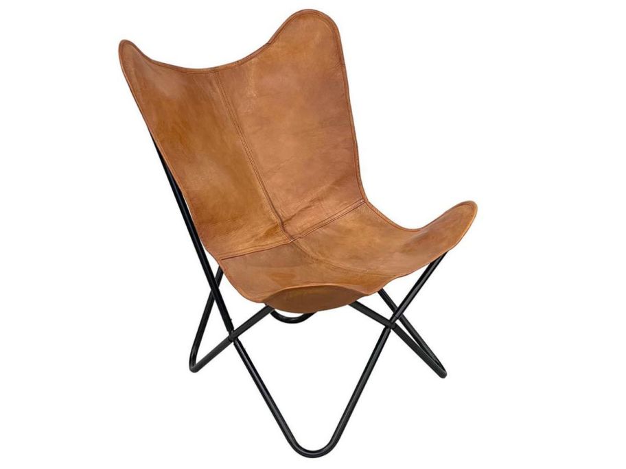 Real Living Tan Leather Butterfly Chair