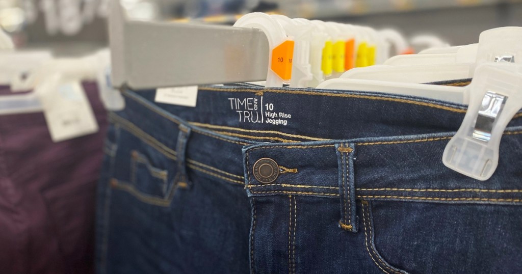 pair of time & tru women's jeans on hanger