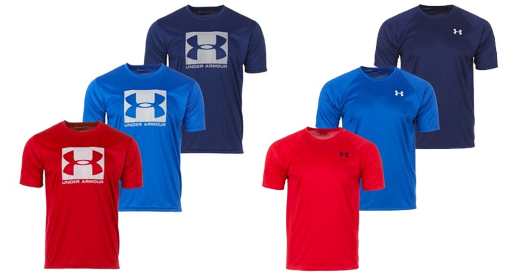 sets of 3 under armour shirts in red, blue, and navy colors