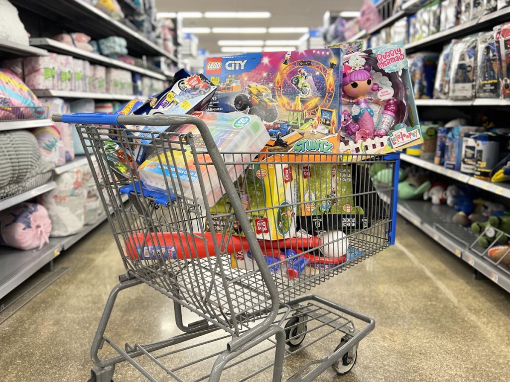 walmart shopping cart full of toys