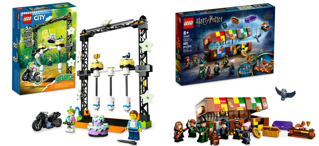 LEGO City Stuntz The Knockdown Stunt Challenge Playset and LEGO Harry Potter Hogwarts Magical Trunk Set