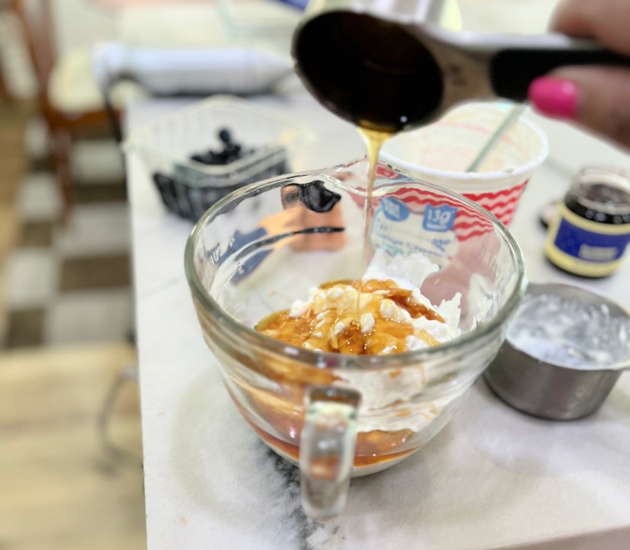 adding honey to cottage cheese