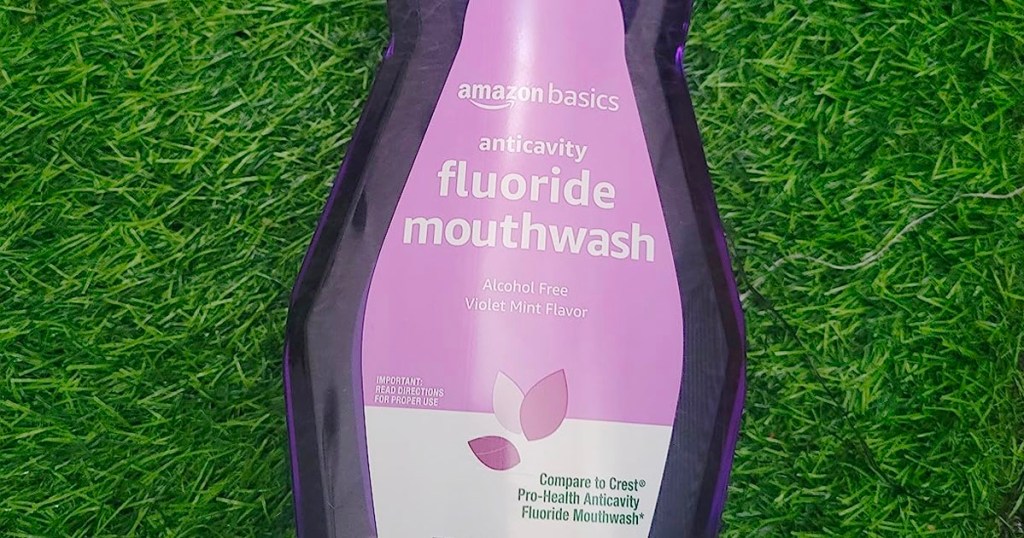 amazon basics mouthwash on grass