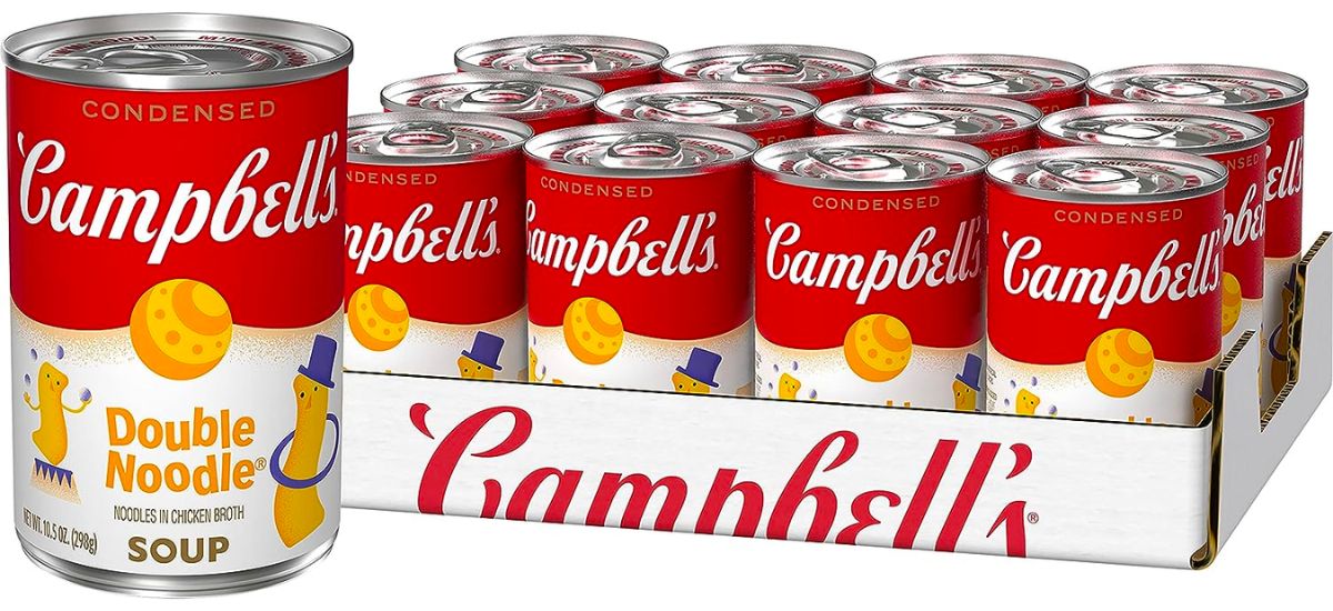 campbells double noodle soup 12 pack stock image