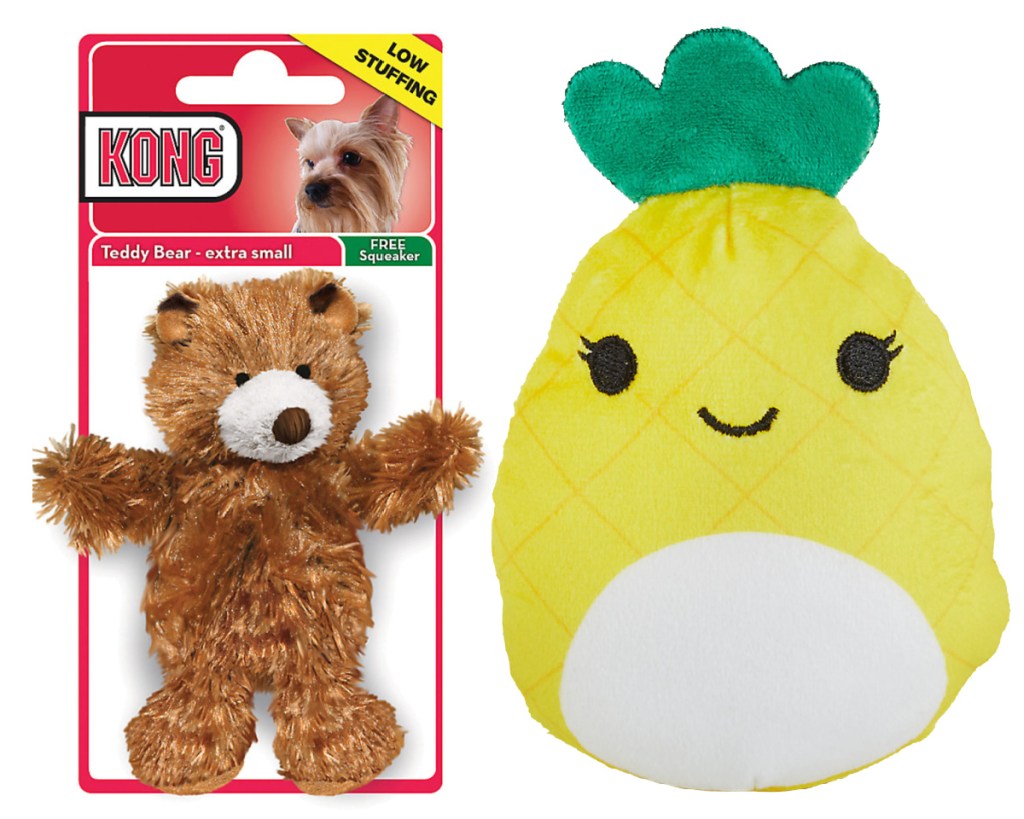 kong teddy bear and pineapple dog toys