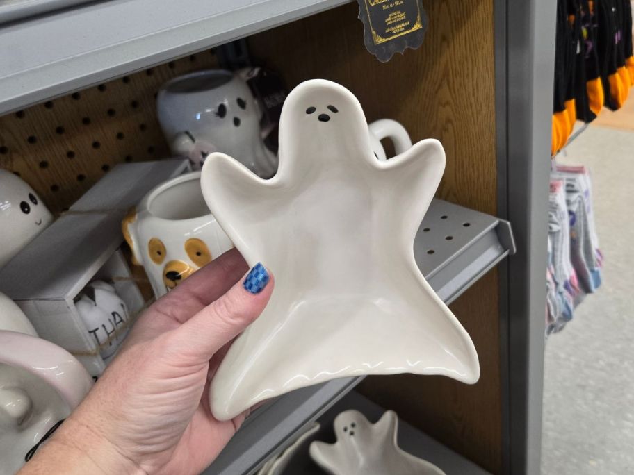 Figural Ghost Shape Candy Bowl 12oz in hand in store