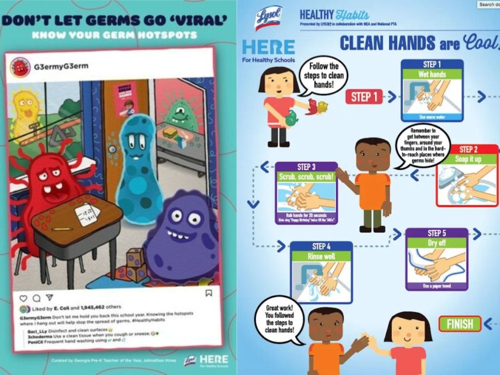 two posters displaying germ information