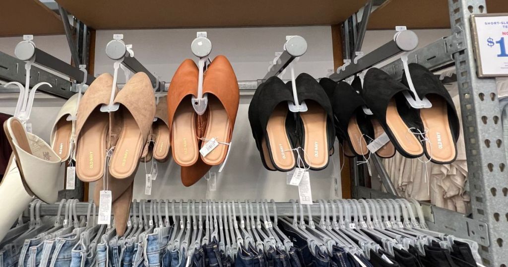 old navy womens slip on shoes hanging in store