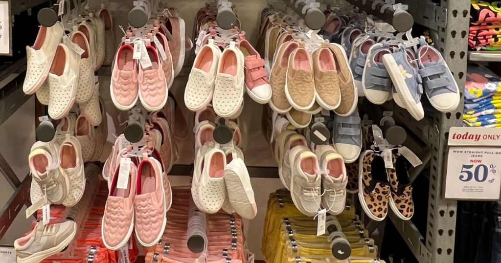 girls shoes hanging in old navy store