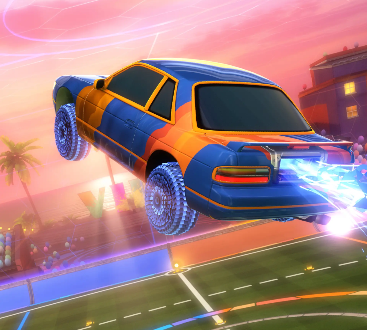 A screenshot from the free-to-play game Rocket League