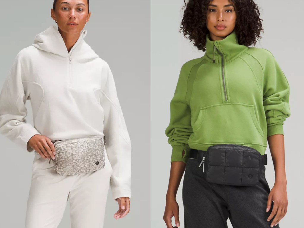 two stock images of models wearing new Lululemon belt bags