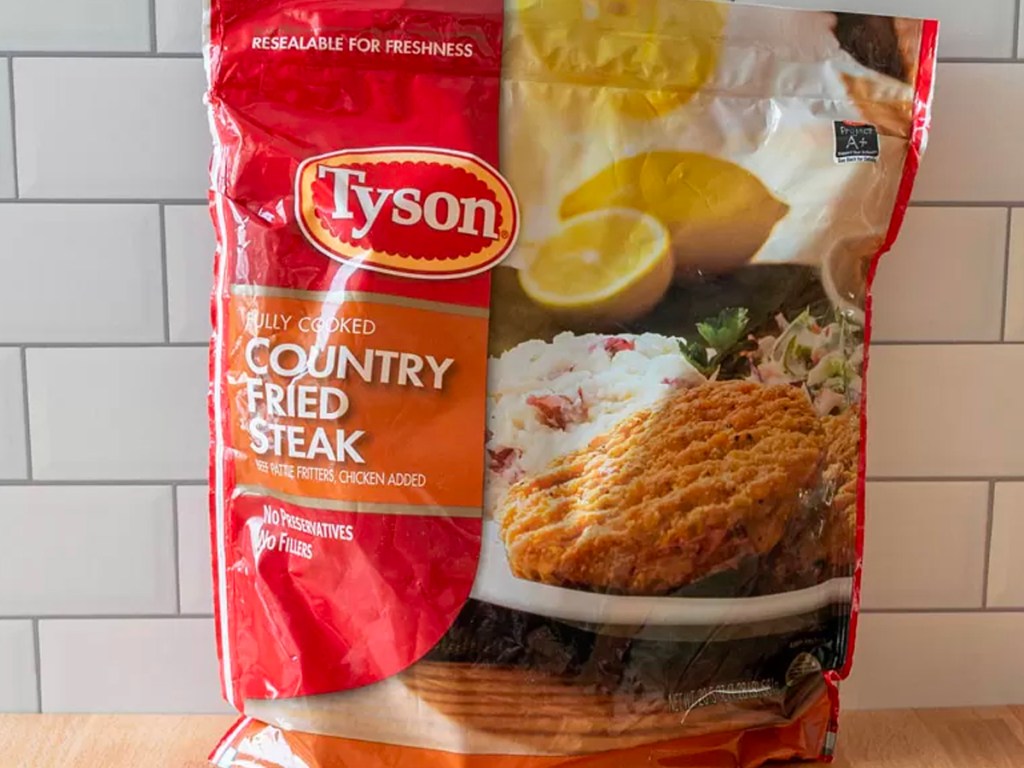 tyson country fried steak bag on counter