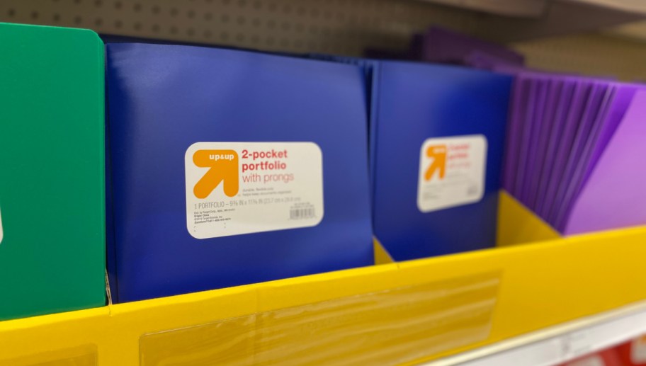 up and up school portfolio folders on a target store school supplies display