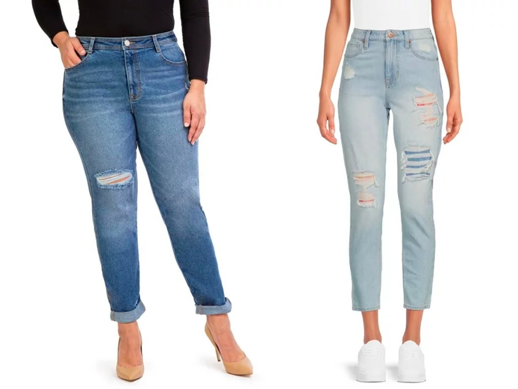 two women wearing jeans