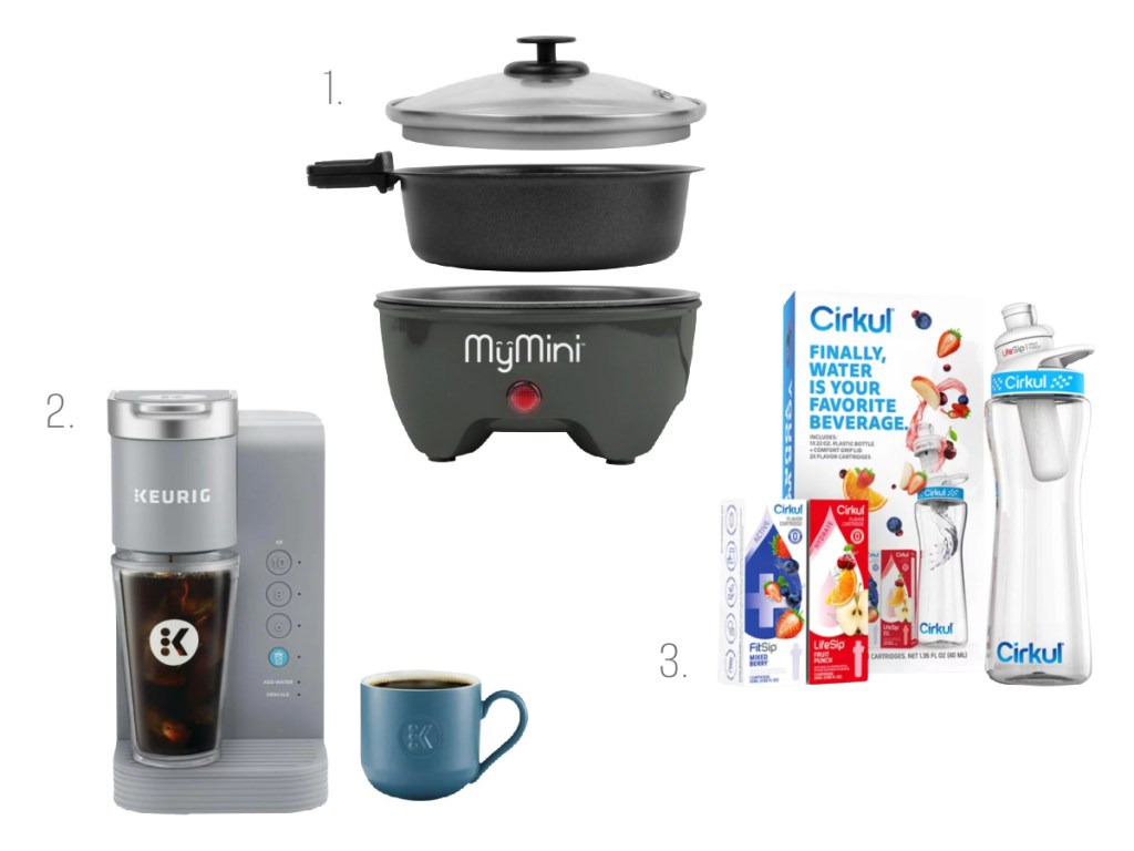 trending mini cooker, coffee maker, and water bottle