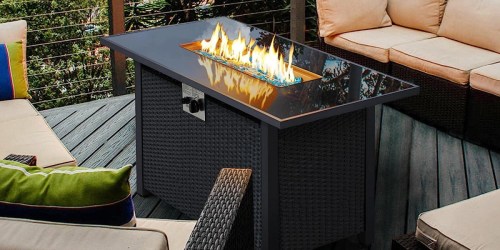 $60 Off Rattan Firepit Table + Free Shipping on Amazon | Includes Rain Cover!