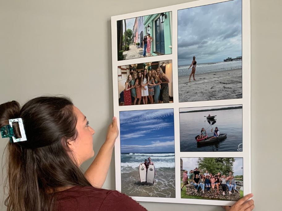 Alli hanging a Canva Champ Custom Photo Canvas Collage on a wall