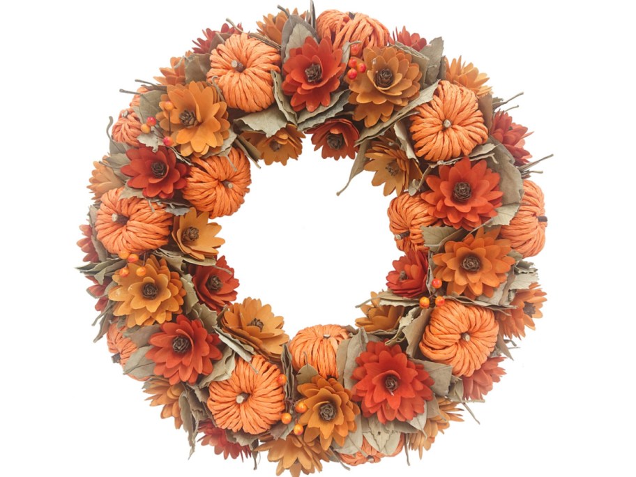Celebrate Together Fall Wood Curl Floral Pumpkin Artificial Wreath