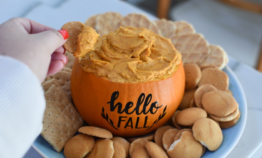 Pumpkin pie dip in a pumpkin