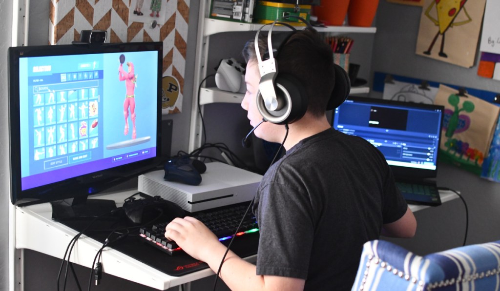 boy playing fortnite game