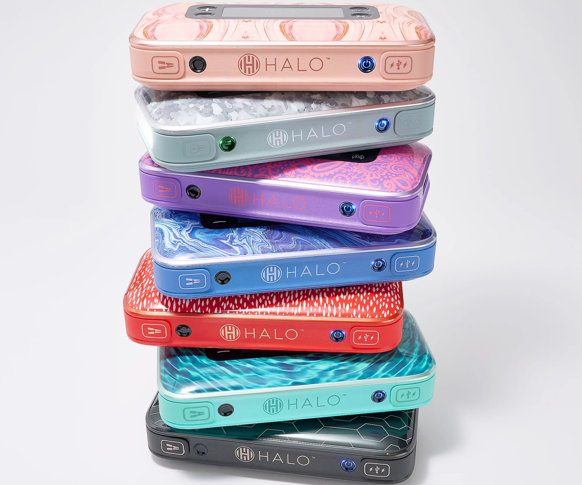 several colorful halo bolts stacked