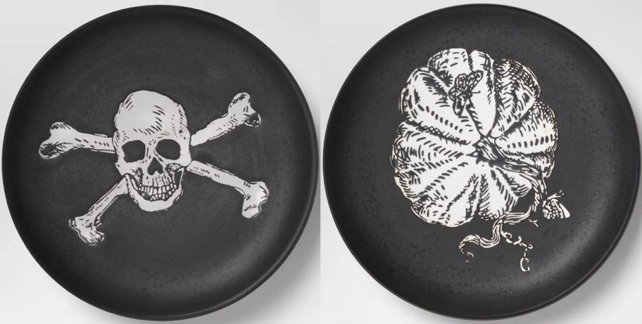 black skull and pumpkin plates 