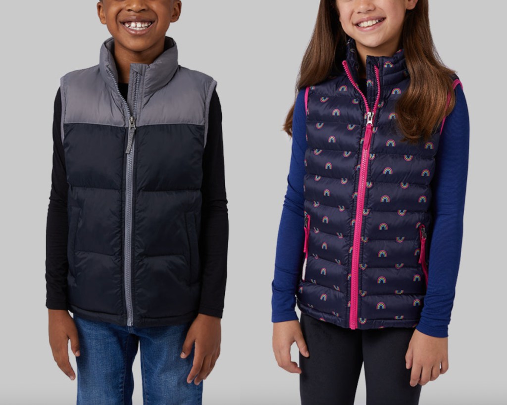 boys black puffer vest girls rainbow vest
