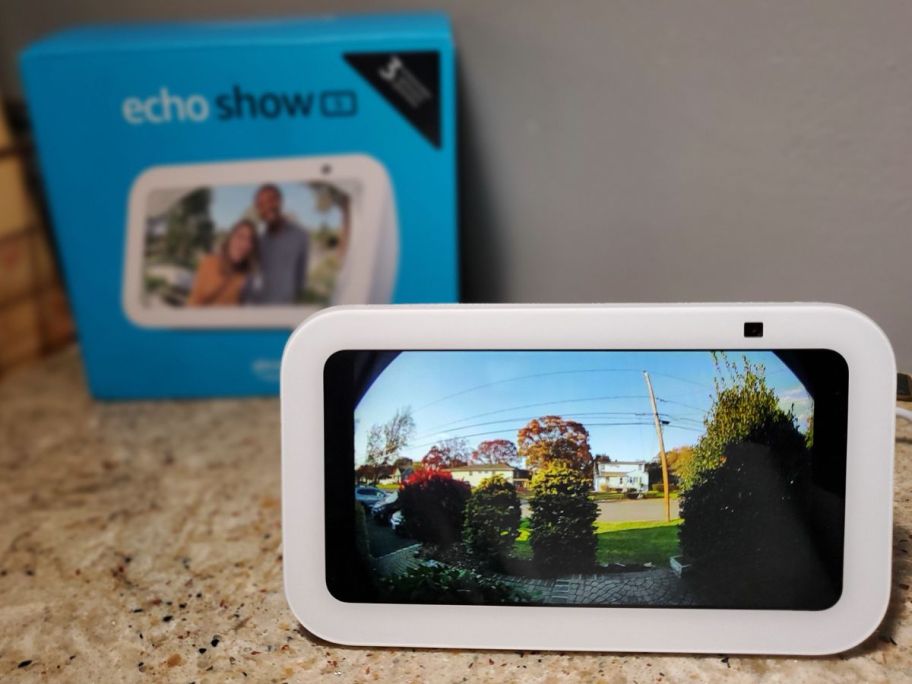 Amazon Echo Show displaying outdoor home security camera feed